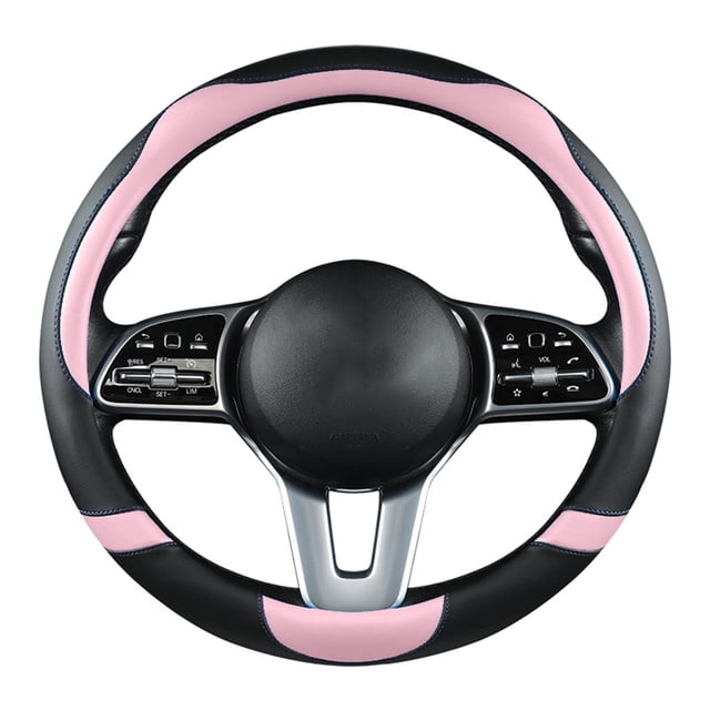 Steering Wheel Coversleather Car Steering Wheel Cover, Non-Slip Car Wheel Cover Protector Breathable Microfiber Leather Universal Fit for Most Cars Universal Fit 14-15 Inches(Pink)