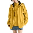 thumbnail image 2 of Women's Fashion Solid Color Long Sleeve Waterproof Rain Jacket with Zipper Pockets, Windbreaker Coat for Outdoor Use, Hooded Design for All-Weather Protection, 2 of 6