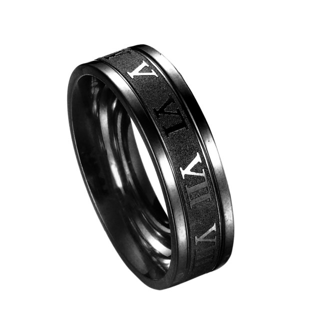 Visland Bague pour Homme à Grand Chiffre Romain en Acier Inoxydable, avec une Finition Noire Lisse et des Chiffres Romains Gravés Autour du Bracelet. Ce Bijou Minimaliste et Tendance Est Offert en Tailles US8 à US12 et Est Conçu pour la Durabilité et le style, Convenant à Diverses occasions comme le Port Quotidien, les Fêtes Ou le Travail.