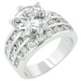 thumbnail image 1 of Genuine Rhodium Plated Classic Round CZ Engagement Ring Featuring 4 Row Channel Set Shoulders in Silvertone- Size 5, 1 of 1