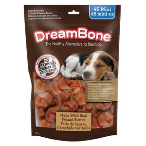 DreamBone Peanut Butter Mini Bones 45 Count – Rawhide-Free Dog Chews Made with Real Chicken & Peanut Butter, Easy-to-Digest Value Pack for Small Dogs