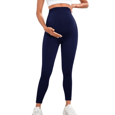 Pisexur Leggings de Maternité Taille Haute Extensibles et Respirants pour Femmes, Leggings Décontractés de Couleur Unie, Pantalons de Yoga Classiques Pleine Longueur pour Femmes P-2TG Bleu