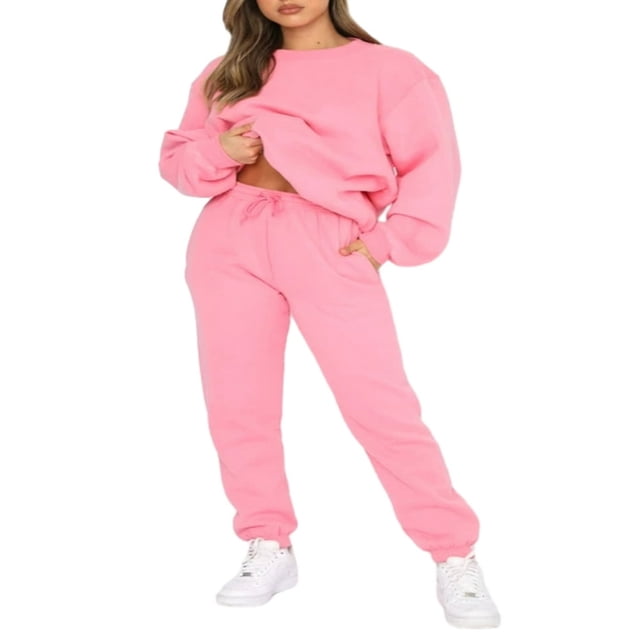 Femmes Sweat-Shirt Ensemble Manches Longues Col Rond Pantalons de Survêtement Ensemble Solide Activewear Set