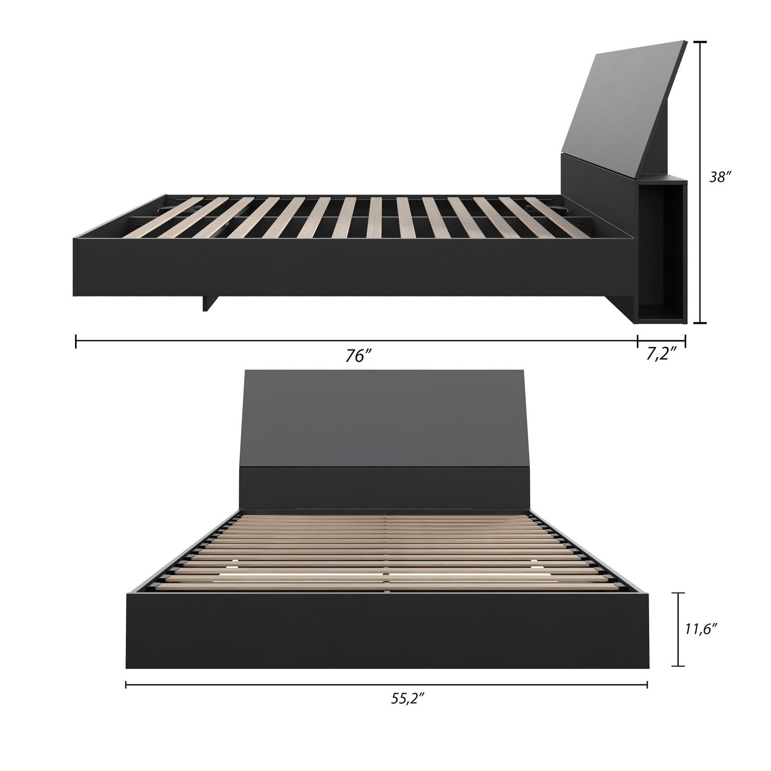 Lit plateforme et tête de lit Corbo de Nexera, fini noir