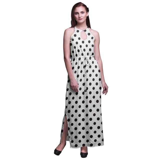 Bimba Geometric Ladies Crew Neck Waist String Print Maxi Dress with Side Slits Summer Wear-X-Large