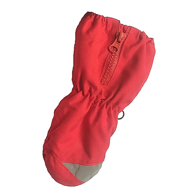 Jovati children's ski gloves designed for cold weather, featuring a non-slip and warm design. The gloves are windproof, adjustable, and equipped with an anti-lost connection buckle. The image shows a single glove in a red color with a zipper closure and elastic wrist for a secure fit.