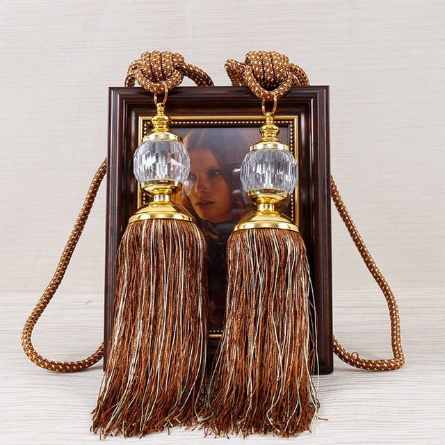 2×Luxury Curtain Holdbacks Rope Tie Backs Tassel Tiebacks Beaded Ball Decor Pair