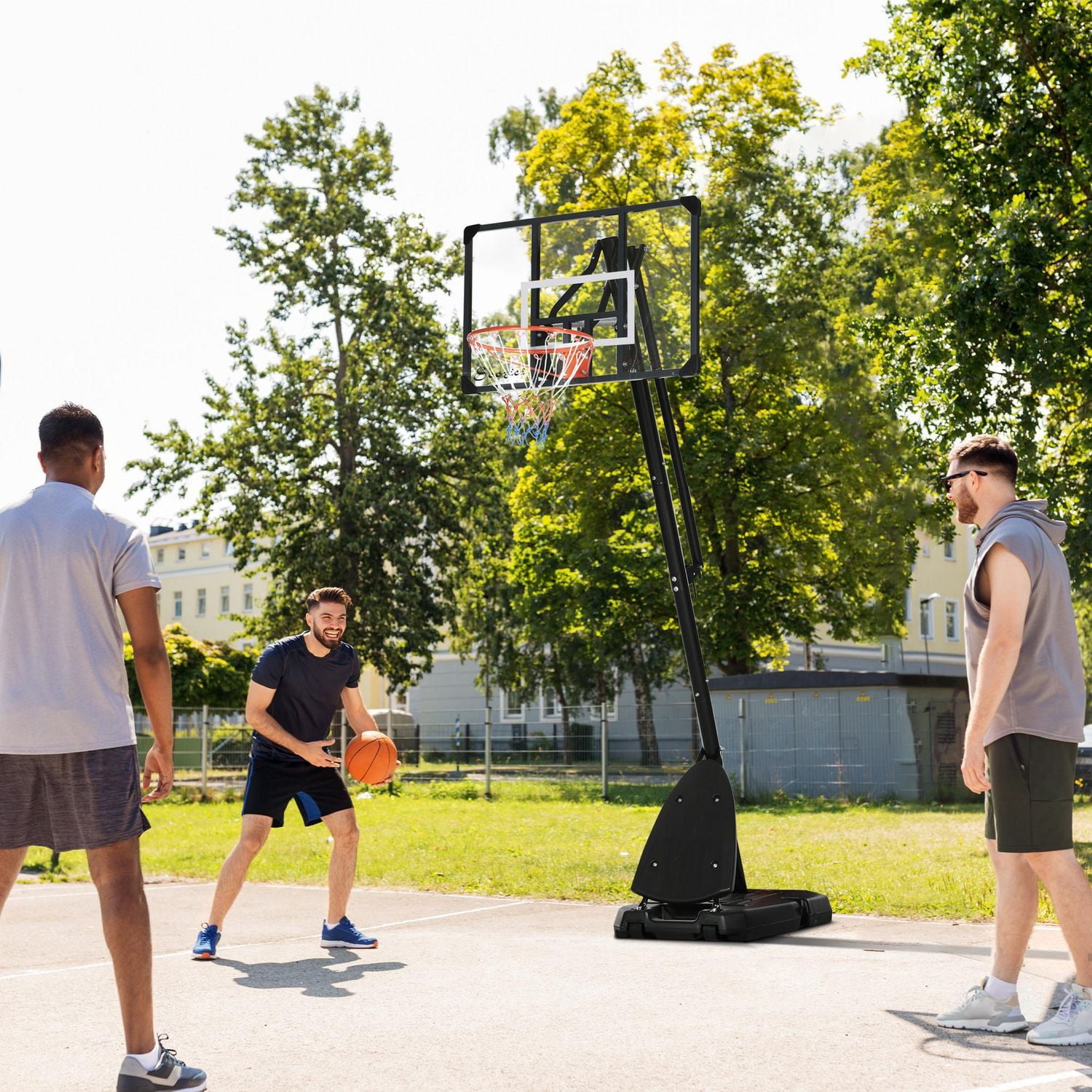 Soozier Panier de basket-ball avec base de poids à roulettes, hauteur réglable 115.4"-137.8