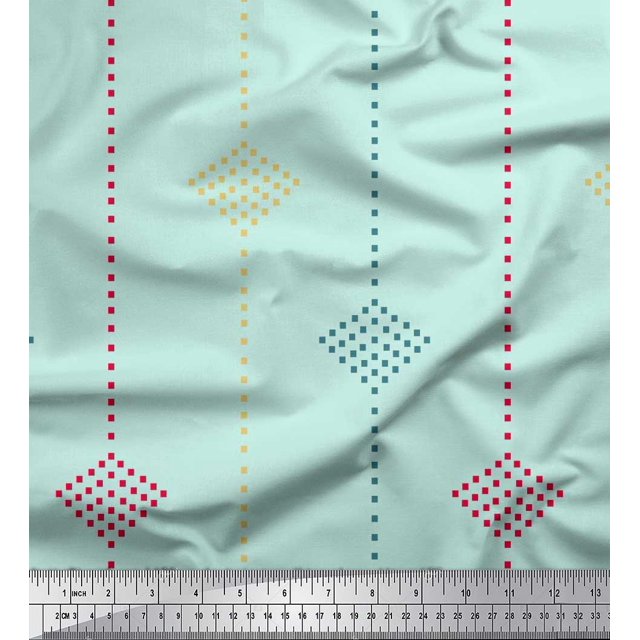 Soimoi Green Poly Georgette Fabric Dotted Jamdani Print Fabric by the Yard 52 Inch Wide