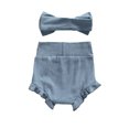 thumbnail image 3 of Xingqing Infant Baby Girls Bloomers Diaper Cover High Waist Elastic Ruffle Shorts Solid Color Underwear Headbands Set, 3 of 7
