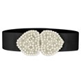 thumbnail image 1 of INSPIRE CHIC Heart Shape Design Faux Pearl Rhinestone Decor Waist Belts for Women One Size Black, 1 of 4