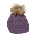 thumbnail image 2 of Gravity Threads Cable Knit Faux Fur Pom Pom Beanie Hat, Violet, 2 of 2
