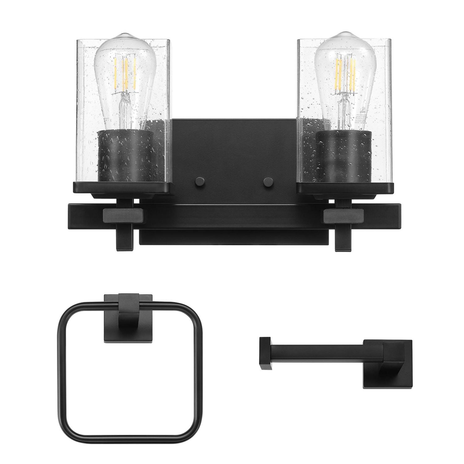 3-Piece Matte Black Powder Room Set with 13" 2-Light Vanity Fixture, 91007982