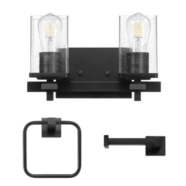 3-Piece Matte Black Powder Room Set with 13" 2-Light Vanity Fixture, 91007982
