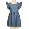 thumbnail image 4 of Womens Denim Dress Crew Neck Sleeveless Ruffle Jean Dress Distressed Casual Loose Summer A Line Flowy Mini Dress, 4 of 7
