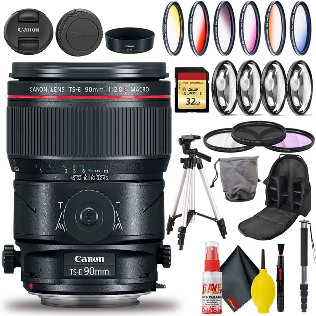 Canon TS-E 90mm Macro Tilt-Shift Lens (Intl Model) with 32GB SD, Bag, and More(International Model)