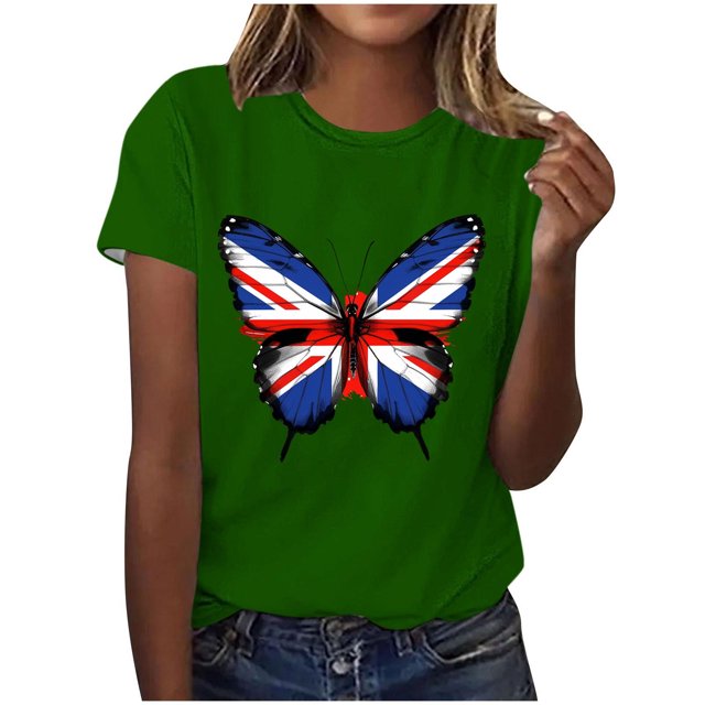 Pisexur Hauts pour Femmes Tendance, Hauts de Sortie pour Femmes, Pull Décontracté à Manches Courtes Imprimé Col Rond Vert, TG