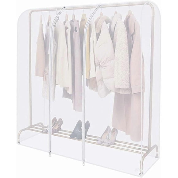 Housse transparente pour tringle à vêtements avec fermeture éclair solide et poche à documents housse penderie ,Portant Non Inclus-longziming