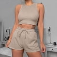 thumbnail image 2 of ShomPort Womens 2PC Matching Set Sleeveless Round Collar Crop Tops High Elastic Waisted Drawstring Shorts Comfort Athletic Outfits, 2 of 6