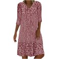 thumbnail image 2 of Weiqiqre Robes de Cocktail pour Femmes, Mode Femmes Été Décontractée Col en V Imprimé Manches 3/4 Pli Robe Mini, 2 of 6
