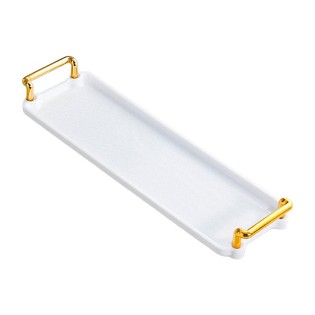 veasfak Plateau de Service avec Poignée Organisateur de Rangement Table Basse Plateau à Thé Plateau de Meuble-Lavabo Blanc Petit