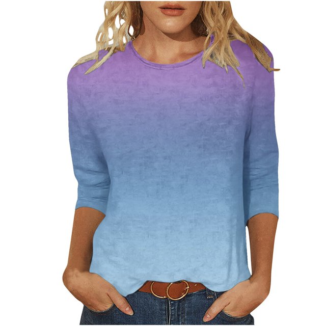 Hauts à Manches 3/4 pour Femme Mode Femme T-Shirt Ample Imprimé Blouse à Manches 3/4 Col Rond Hauts Décontractés T-Shirts en Coton Femmes T-Shirts pour Femme Mode T-Shirts à Manches 3/4 pour Femme