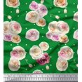 thumbnail image 1 of Soimoi Green Silk Fabric Dot & Ranunculus Floral Printed Fabric 1 Yard 42 Inch Wide, 1 of 3