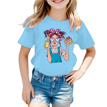 PMVFHDE Hauts d'Été pour Filles Hauts pour Fille T-Shirt Fille Été Hauts pour Filles T-Shirts pour Fille Coupe Ample Enfant Filles Mignon Graphique Col Rond Manche Courte Tee T-Shirt d'Été Violet,9-10 Ans