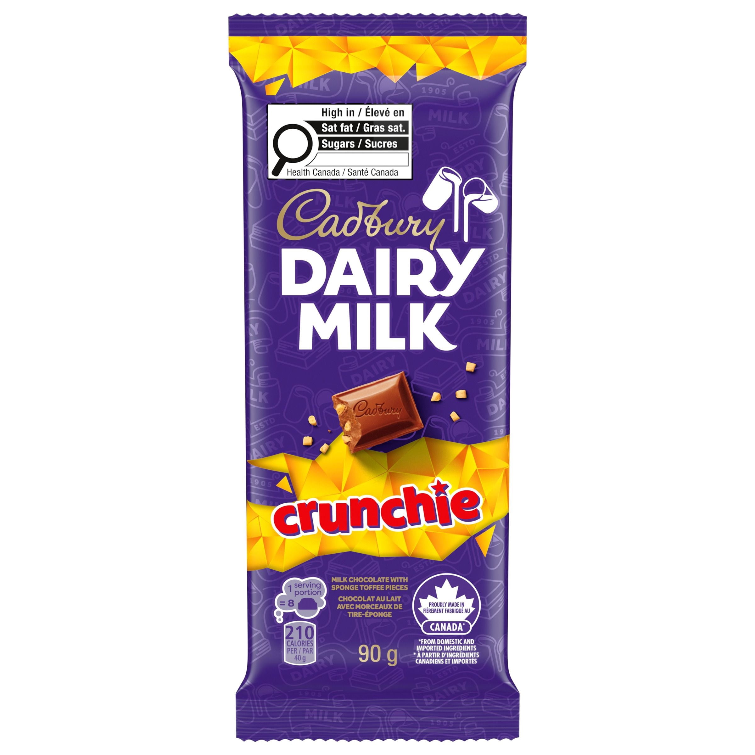 CADBURY DAIRY MILK Crunchie, Milk Chocolate Bar with Sponge Toffee Pieces, 90 g