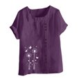 thumbnail image 4 of Jusqu'à 50 % de Rabais Horkkom Hauts Grande Taille pour Femmes Été Décontracté Chemises en Lin à Manches Courtes Col Rond Imprimé Floral Blouses Amples, 4 of 4