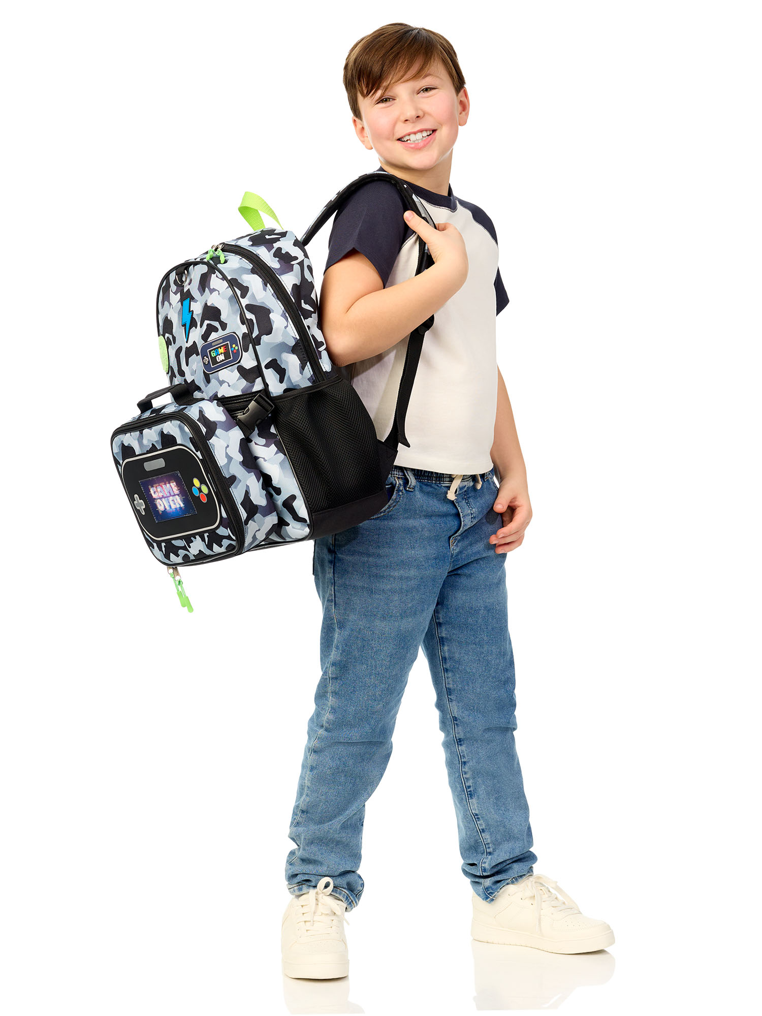 Schoolyard Vibes Camo Gamer 17" 3 Piece Backpack Set with Headphones and Kids Lunch Box, Back to School Supplies