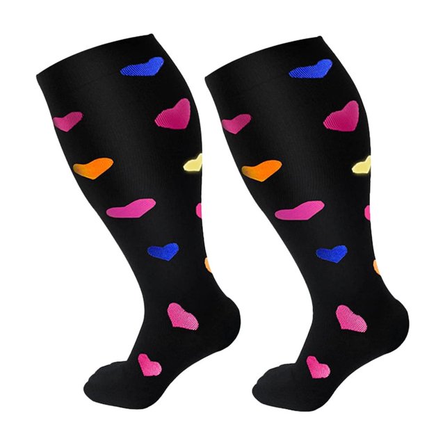 HLONK Plus Size Compression Socks Plus Size Compression Socks for Women and Men M-edical Extra Wide Calf Compression Nylon Socks