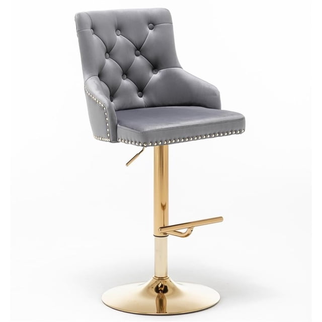 Brightcast Tabourets de Bar Capitonnés en Velours Doré, 2 Pcs, Gris Foncé