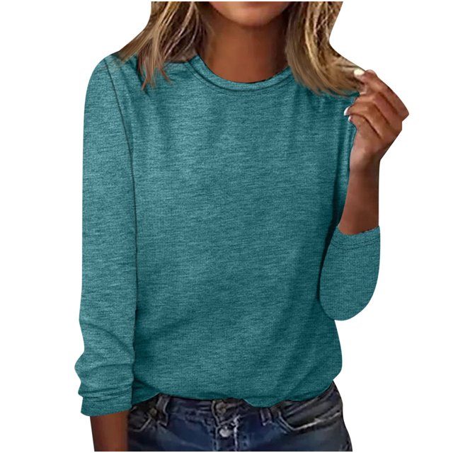 IROINID Deals T-Shirt à Manches Longues en Polyester pour Femmes Confortable Col Rond Uni T-Shirt Ample Blouse Tops, Vert