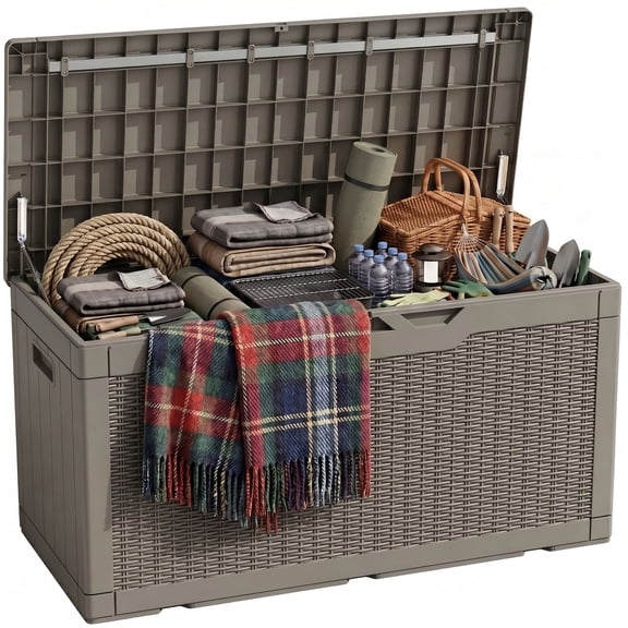 Homall 100-Gallon Outdoor Box Deck Plastic Resin Storage Box, Brown