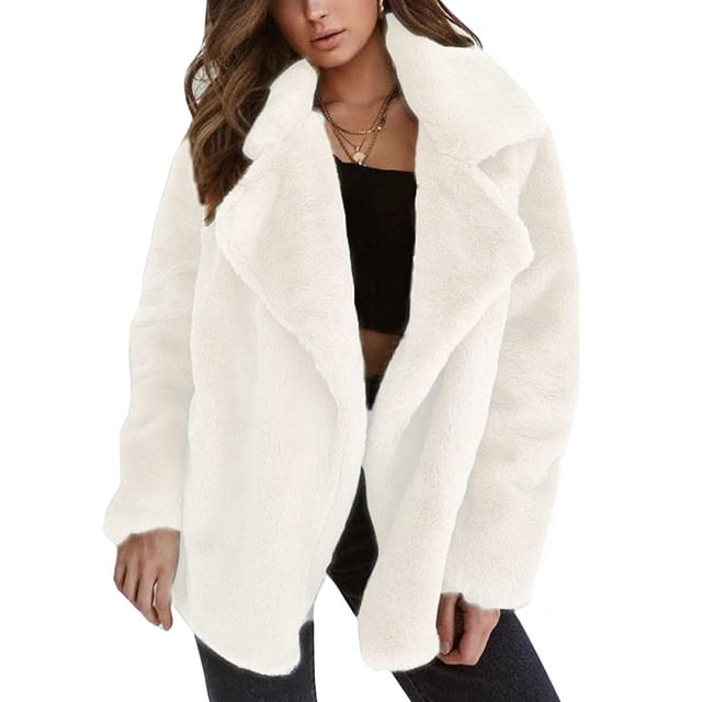 jsaierl Women's Autumn/Winter Solid Color Cardigan Plush Lapel Coat Tops