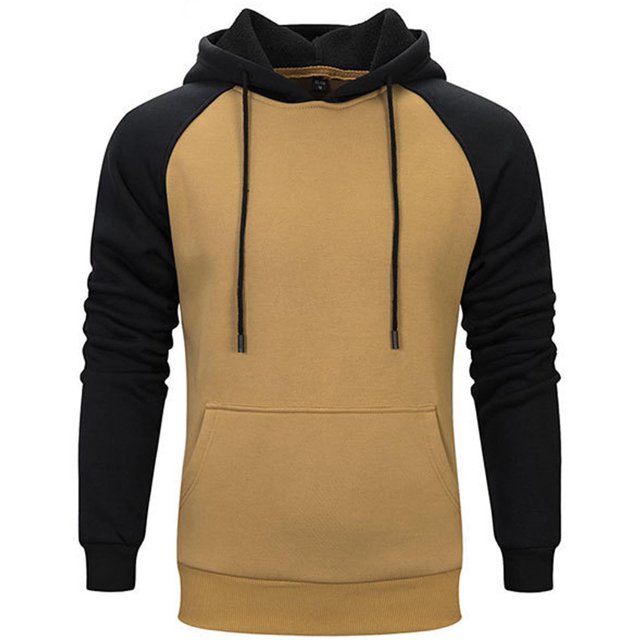 CEHVOM Men Hoodies Color Block Patchwork Blend Fleece Pullover Kanga Pocket Sweatshirts Sales