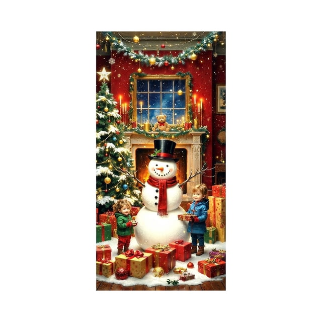 Qiulaii 3 Pcs Rideau de Porte de Noël Festif avec Père Noël, Décoration de Fête en Polyester pour Porte d'Entrée, Mur et Fête, Décor Intérieur Réutilisable 35*71 Po