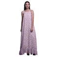 thumbnail image 1 of Bimba Robe de Nuit Imprimée Violet Pâle à Feuilles Florales et Roses Grandiflora pour Femmes Longue à Bretelles Spaghetti Robe Maxi Vêtement de Nuit Robe Medium, 1 of 5