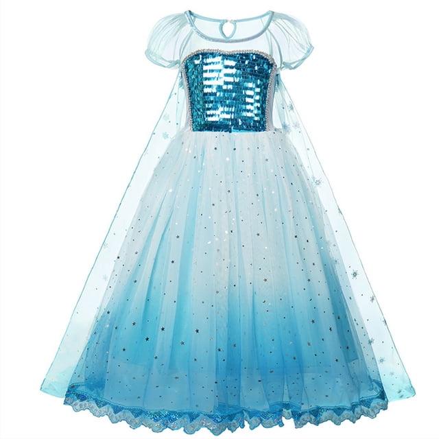 HAWEE Reine des Neiges Princesse Elsa Costumes Robe de Princesse Déguisement Fête Cosplay Costume avec Cape