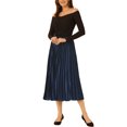 thumbnail image 2 of INSPIRE CHIC Jupe Plissée en Velours pour Femme à Taille Haute Élastique, Ourlet Évasé Évasé, L Bleu Foncé, 2 of 6