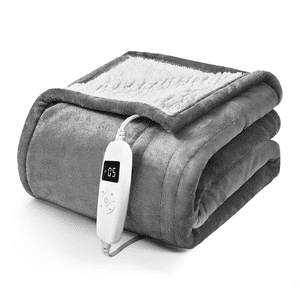 YGXNEWER 50" x 60" Couverture chauffante électrique avec 10 Niveaux de chauffage & 1-8H Arrêt automatique, Flanelle lavable en machine & Sherpa, Gray & blanc