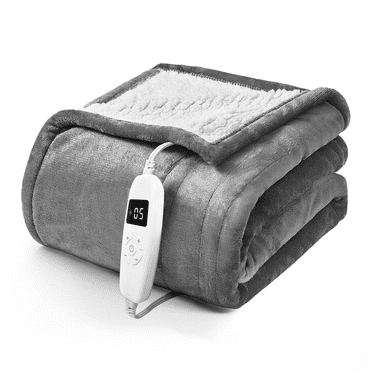 YGXNEWER Couverture Chauffante Électrique 50 Pouces x 60 Pouces avec 10 Niveaux de Chauffage et Arrêt Automatique 1-8 H, Flanelle et Sherpa Lavables à la Machine, Gris et Blanc