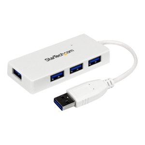 StarTech.com 4 Port USB 3.0 Hub - Multi Port USB Hub w/ Built-in Cable - Powered USB 3.0 Extender for Your Laptop - White (ST4300MINU3W) - Hub - 4 x SuperSpeed USB 3.0 - desktop - for P/N: FCREADMICRO3, MSDREADU2OTG, MSDREADU3CA