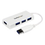 StarTech.com 4 Port USB 3.0 Hub - Multi Port USB Hub w/ Built-in Cable - Powered USB 3.0 Extender for Your Laptop - White (ST4300MINU3W) - Hub - 4 x SuperSpeed USB 3.0 - desktop - for P/N: FCREADMICRO3, MSDREADU2OTG, MSDREADU3CA