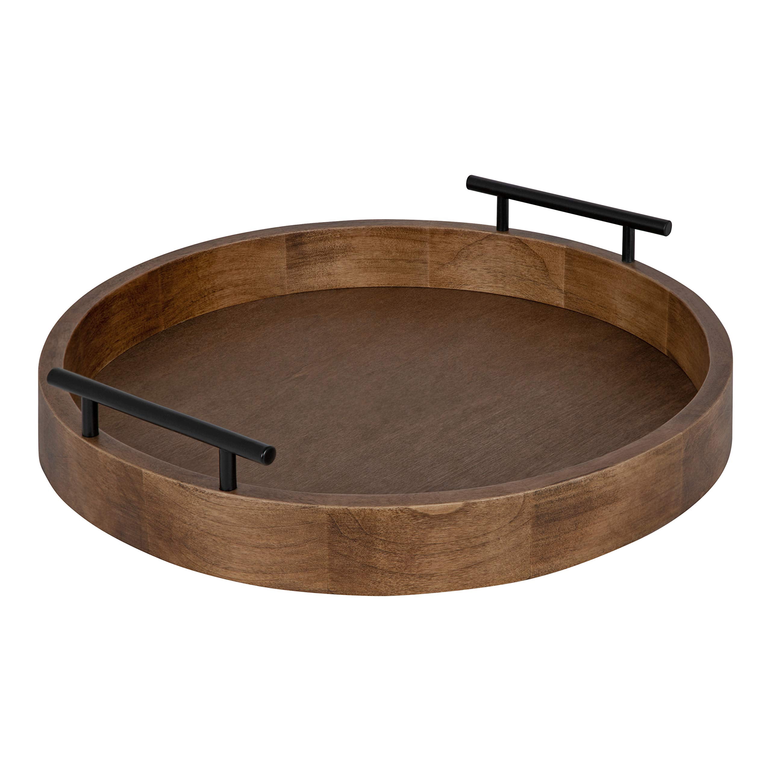 Kate and Laurel Lipton Plateau Décoratif Rond Moderne en Bois, Diamètre de 18 Pouces, Brun Rustique et Noir, Plateau d'Accent Décoratif pour Rangement et Présentation