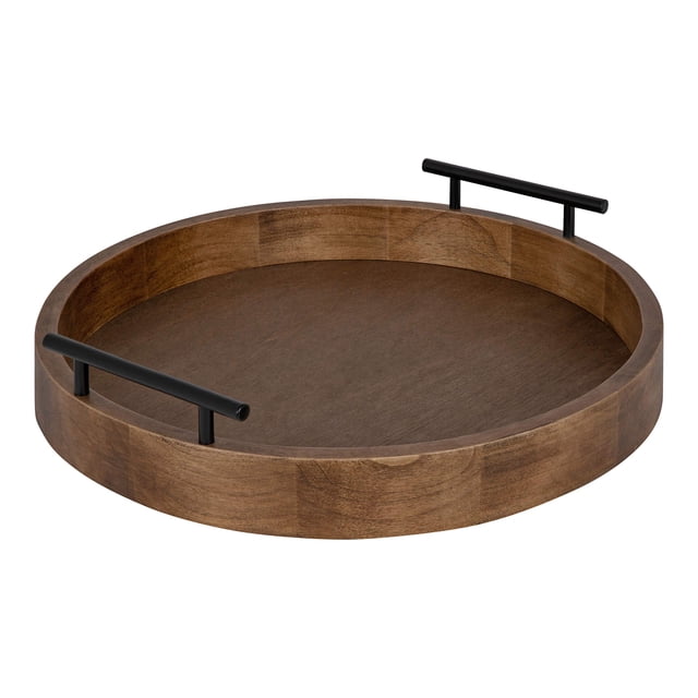 Kate and Laurel Lipton Plateau Décoratif Rond Moderne en Bois, Diamètre de 18 Pouces, Brun Rustique et Noir, Plateau d'Accent Décoratif pour Rangement et Présentation