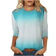 thumbnail image 1 of Meichang T-Shirt à Manches 3/4 pour Femmes, Amusant et Tendance, T-Shirts Imprimés Dégradés, Tunique Ajustée, Chandail à Col Rond, Blouse, Doux, Confortable, Extensible, Hauts de Vacances pour Jeans, 1 of 5
