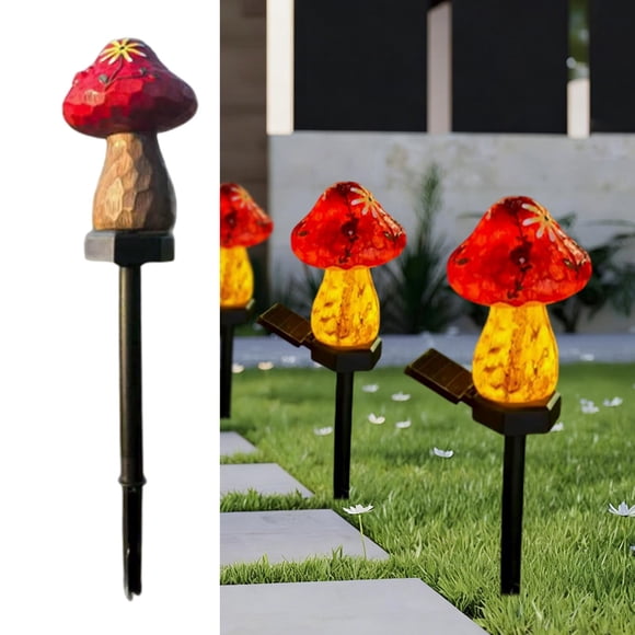 Solar Mushroom Lampe sur Piquet de Sol à DEL pour Extérieur, Cour et Jardin, Résine, Blanc Chaud, Étanchéité IP65, Allumage/extinction Automatiques, Lot de 1, 43 x 16 x 9 cm, Bleu/rouge/vert