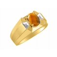 thumbnail image 3 of RYLOS Men's Rings Yellow Gold Plated Silver Rings Classic Designer  9X7MM Gemstone & Diamond Ring Tiger Eye November Birthstone Ring Size 13, 3 of 7